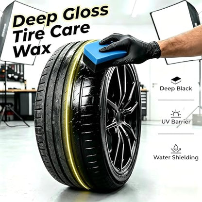 Shiny Black Tire Renovator, The Perfect Deep Black Shine - Long Lasting Car Tire Dressing - No Sling & Dry to Touch, Kit with Applicator and waxing Gloves