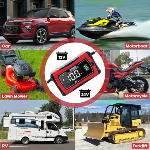 Hosyond Smart Battery Charger 10A 12V & 24V, Trickle Charger, Battery Maintainer and Desulfator, for Lithium,LiFePO4,Lead Acid (AGM/Gel/SLA..), for Car Motorcycle Lawn Mower