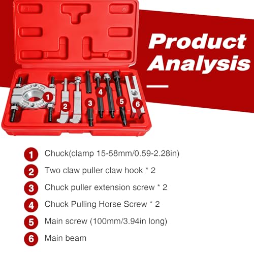 9PCS Heavy Duty Bearing Separator Puller Kit, Portable Wheel Bearing Removal Tool Set with ABS Storage Case