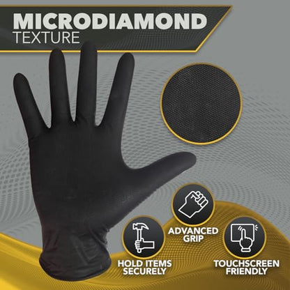 DAWG Black Nitrile Gloves, Disposable, Latex Free, Diamond Grip, Powder Free, Professional Grade - size: Medium