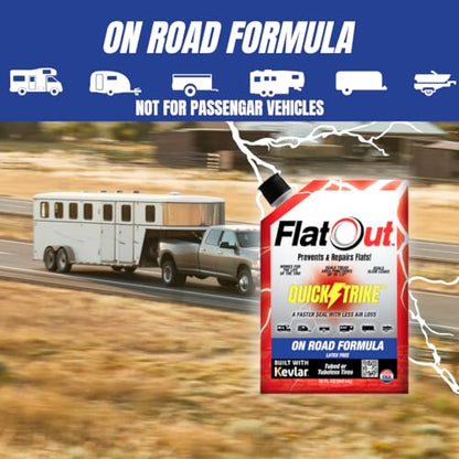FlatOut QuickStrike Tire Sealant On-Road Formula - Prevent Flat Tires - Seal Leaks - Contains Kevlar - Tubeless Tire Sealant - Fast-Acting Formula - 32 Ounce Bag - Pack of 4 - size: 4 Pack - 32 Fl Oz
