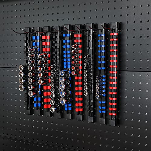CASOMAN 12PC ABS Socket Organizer, Premium Quality Socket Holders,1/4-Inch x 48 Clips, 3/8-Inch x 90 Clips, 1/2-Inch x 36 Clips, Blue & Red & Black - size: 12PCS