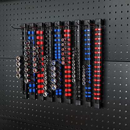 CASOMAN 12PC ABS Socket Organizer, Premium Quality Socket Holders,1/4-Inch x 48 Clips, 3/8-Inch x 90 Clips, 1/2-Inch x 36 Clips, Blue & Red & Black - size: 12PCS