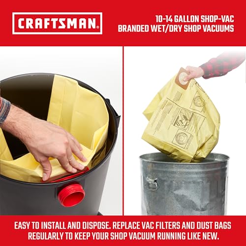 CRAFTSMAN CMXZVBE3877 10-14 Gal. Wet Dry Shop Vacuum Dust Collection Bags | For Fine Dust, Fits Most 10 to 14 Gallon Shop Vacuums, Collects Dry Fine Debris, Reduces Cleanup Time, 2-Pack - style: 10-14 Gallon Fine Dust