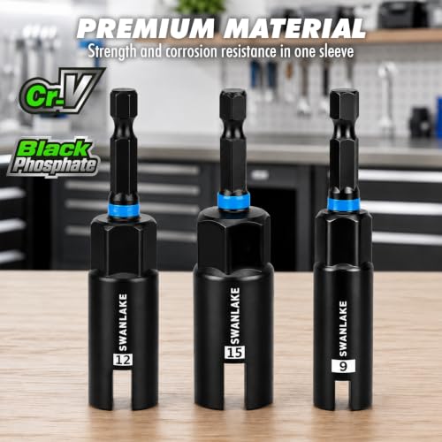 3-Piece Wing Nut Driver Set, 9mm, 12mm, 15mm, 1/4 Inch Hex Shank Power Nuts Driver Bit, Wing Nut Socket for Eye Bolt, Hook Bolt Installation, Wire Twisting - style: Wing Nut Driver Set