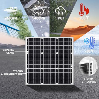 SOLPERK Solar Panel Kit 50W 12V, Waterproof Solar Battery Trickle Charger Maintainer + Waterproof Controller + Adjustable Mount Bracket for Boat Car RV Motorcycle(Without Mounting Bracket) - size: 50W PWM+Load Kit