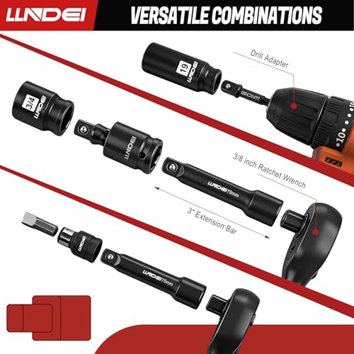 LLNDEI 3/8" Drive Impact Socket Set (Metric & Sae) 45Pcs | Transparent Case and EVA Foam Insert, Cr-V Material, Automotive Engine and Daily Home Repair, Engine Repair, Tire Changes