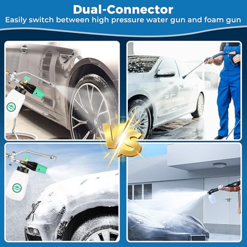 Pressure Washer Gun with Foam Cannon Car Wash Kit, Dual Channels-Foam/Water in 1s,1/4 Inch Quick Dual Connector Accessory for Car Wash Foam Gun & Pressure Washer Gun,with 5-Nozzle 3/8″ Swivel QC - style: Car Wash Master
