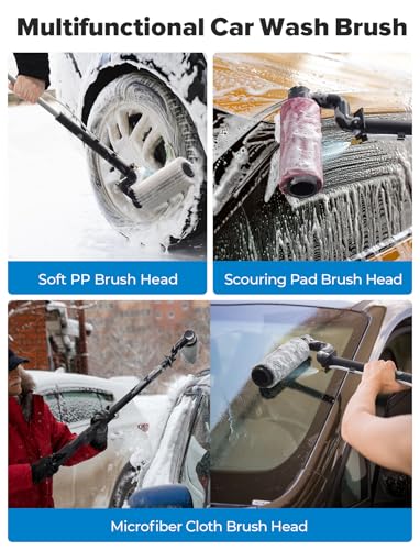 79'' Electric Car Wash Brush with Long Handle, Car Cleaning Brush for Cleaning RV with Water-Fed Pole, Scratch-Free Soft Bristles Car Wash Mop Kit, Complete Car Cleaning Kit for Car Truck RV Boat