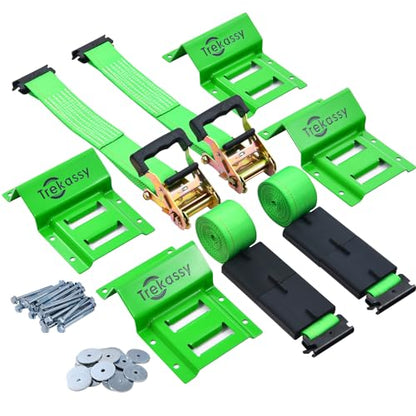 Trekassy Wheel Chock Tie-Down Kit with Rubber Blocks, (4,500lb Break Strength) Heavy Duty E Track Trailer Tire Straps for ATV, UTV, Lawn Mower- 2 Pack - size: 2 Pack