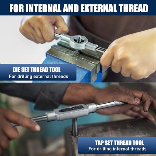 Anfrere 84pc Tap and Die Set in SAE & Metric Sizes, Standard Tap Set and Die Tool Set for Threading and Rethreading Internal and External Threads, M3-M12 Thread Repair Kit