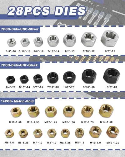 61PCS Master Thread Rethreading Kit,UNC UNF Metric Thread Chaser | Thread Restorer Tool with Thread Pitch Gauge, Designed to Repair or Reshape Damaged Threads on Bolts, Screws, or Nuts - size: 61pcs Thread Chaser Set