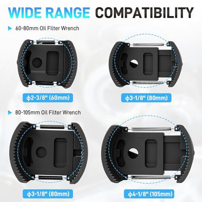 2PCS Universal Adjustable Oil Filter Wrench 60-80 mm & 80-105 mm, Oil Filter Removal Tool with Auto-Clamp Spring, 1/2" Drive Cap Wrench Set with Non-Slip Jaws, Fits Small to Heavy Duty Spin-on Filters - size: 60-80 mm & 80-105 mm