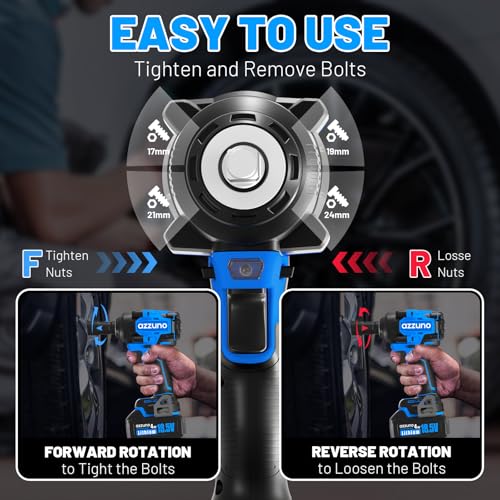 AZZUNO 1/2" Impact Wrench, 900N.m (665 Ft-lbs) Brushless Cordless Impact Driver, High Torque Electric Wrench With 2x 4.0Ah Battery, Charger & 4 CR-V Sockets, Led Light for Home Car Truck Tires - style: Max 665 Ft-lbs (900N.m)