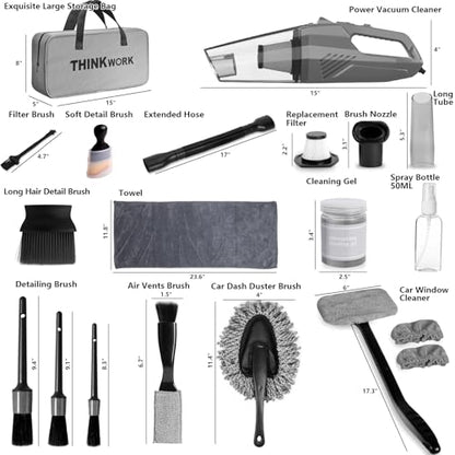 THINKWORK Car Cleaning Kit, Car Vacuum Kit, Gray Car Interior Detailing Kit with 8000PA High Power Vacuum, Including 7Pcs Detailing Brush Set and Bag - color: Gray(20pcs)