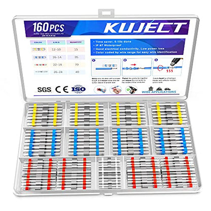 Kuject Heat Shrink Solder Seal Wire Connectors Kit 160PCS | 26-10 AWG Waterproof Electrical Connectors for Marine, Automotive, Truck Repair, Solderless Wiring Splice Connectors