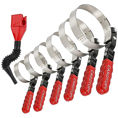 7pcs Oil Filter Wrench Set with Small Oil Funnel for Oil Change, Adjustable Oil Filter Removal Tool 2-1/16"-5-1/4"