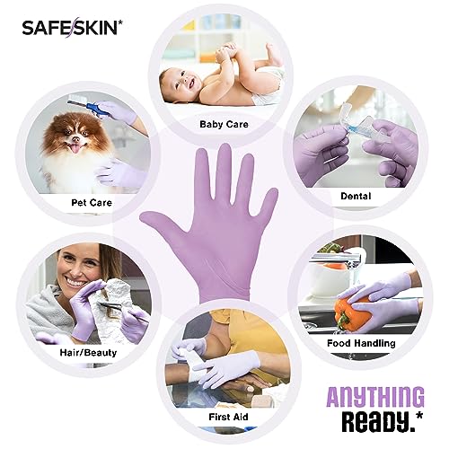 SAFESKIN Disposable Nitrile Gloves in POP-N-GO Pack of 50 or 200 Powder Free - Hair, Cleaning, Medical Use, Food Handling - size: Medium (Pack of 50)