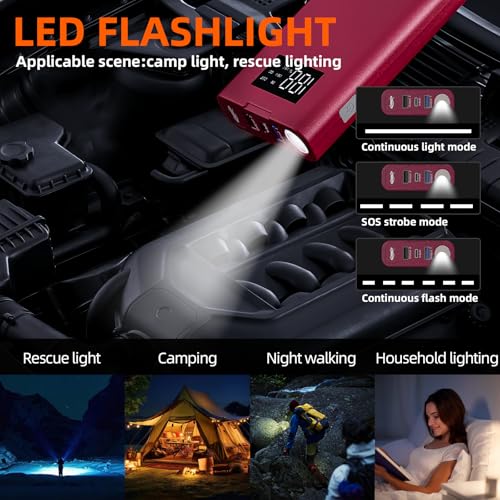 IDEAPLAY Jump Starter, 1500A Car Battery Jump Starter Portable for Up to 7.0L Gas and 5.5L Diesel Engine,Type C Fast Charging Battery Jumper with LED Flashlight