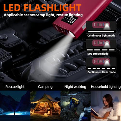 IDEAPLAY Jump Starter, 1500A Car Battery Jump Starter Portable for Up to 7.0L Gas and 5.5L Diesel Engine,Type C Fast Charging Battery Jumper with LED Flashlight