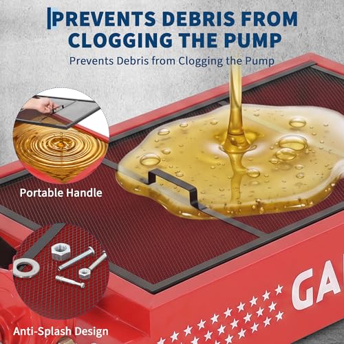 20 Gal Oil Drain Pan with Pump,Low Profile Rolling Oil Drain Cart with 8.2 ft Hose | with Manual Pump, Wheels & Folding Handle, Oil Drain Tank for Cars, SUVs, Trucks, Buses, RVs - color: National Flag-Red, size: 20 Gal with Manual Pump