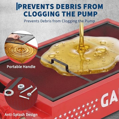 Garvee 20 Gal Oil Drain Pan with Pump, Low Profile Rolling Oil Drain Cart with 8.2 ft Hose, Foldable T-Handle & Lockable Swivel Casters, Leak-Proof & Heavy Duty for Cars, SUVs, Trucks - color: Red, size: 20 Gal + Manual
