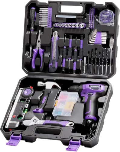 8V Cordless Drill, Purple Power Drill with Drill & Screw Bits Set, 3/8" Keyless Chuck, Rechargeable Electric Drill Tool Kit for Home Repairs, DIY Hand Tool,139PCS Tool Set for Women & Men - color: Purple