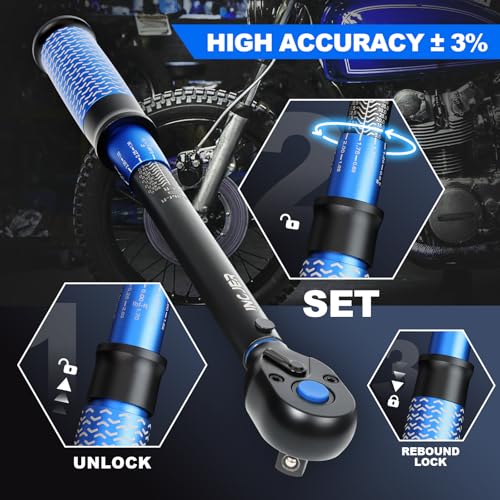 3/8 Torque Wrench, UPGRADE torque wrench car, 5-50Ft.Lb | 6.8 - 67.8Nm, ±3% Precision Dual-Direction, Adjustable 72 Tooth Click Torque Wrench for Moto Truck Car Tire Maintenance, Blue - size: 3/8inch 5-50Ft.Lb