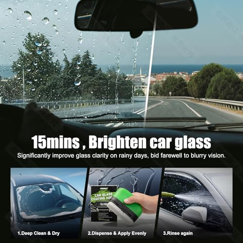 Ceramic Glass Cleaning Brush and Coating, Removes Dirt and Provides Hydrophobic Protection for Car Windows, Mirrors, Glass of Trucks, SUVs, and Household Glass Surfaces - 4 fl oz