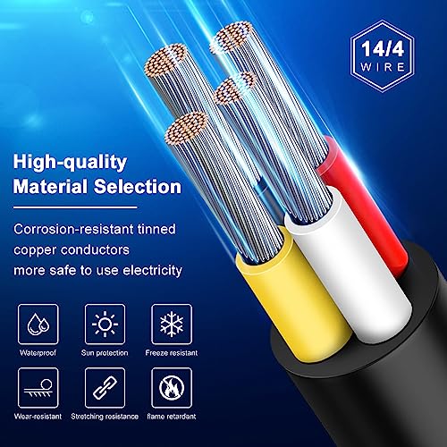 14 Gauge 4 Conductor Electrical Wire, 16.5FT 14AWG Black PVC Stranded Tinned Copper 4 Wire Cable, 14/4 Cord Extension Cable for LED Lamp Lighting, Automotive, Speaker, Audio, Power etc. - size: 16.5 FT, style: 14 AWG-4C