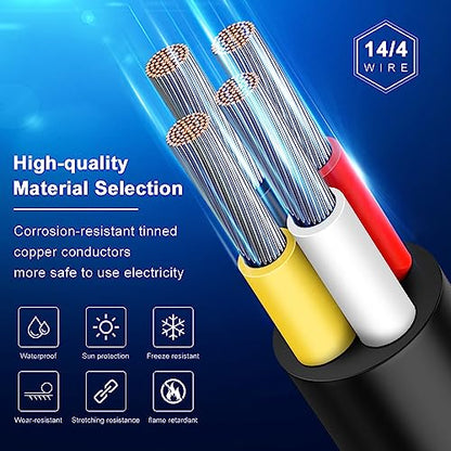 14 Gauge 4 Conductor Electrical Wire, 33FT 14AWG Black PVC Stranded Tinned Copper 4 Wire Cable, 14/4 Cord Extension Cable for LED Lamp Lighting, Automotive, Speaker, Audio, Power etc. - size: 33 FT, style: 14 AWG-4C