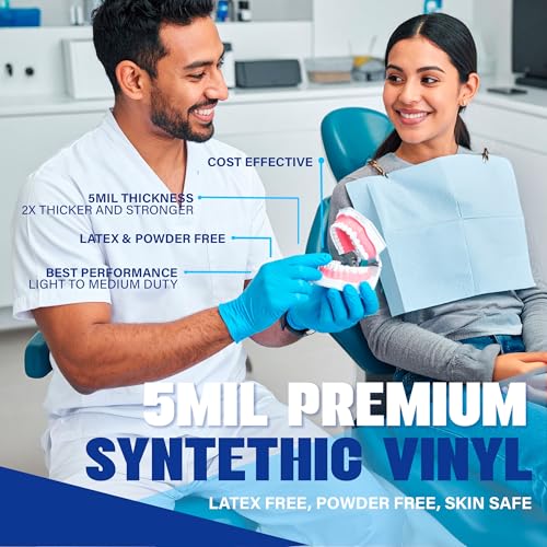 London Labs Synthetic Vinyl Exam Gloves Powder-Free, Latex-Free, Disposable, Ultra-strong, Food Safe, Healthcare, Cleaning - size: Large, style: 1000 Count