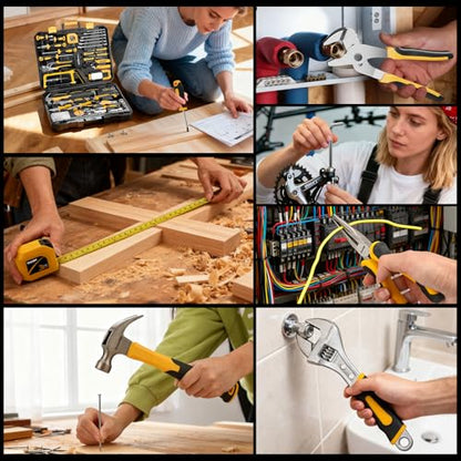 GRENPRO 218PCS Basic Auto Hand Tool Set Household Repair Tool Box Kit | Portable Tool Box, CR-V Steel, Complete Kit, Anti-Drop Slots, Household DIY, Auto Motorcycle, Home Garage For Men & Women - style: Yellow Hand Tool Set 218PC