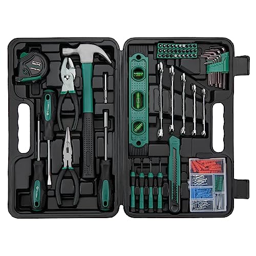 CARTMAN 152-Piece Household Tool Set, Green Hand Kit With Storage Case Box | Complete tool assortment for home repairs, office fixes, dorm needs, furniture setup, crafting, and everyday household fixes. - color: Green