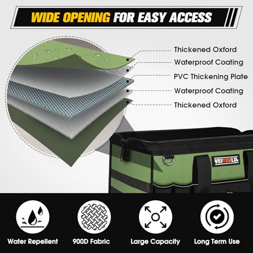 18-Inch Heavy Duty Tool Bag, 19-Pockets Tool Box Organizer, Portable Toolbag W/Soft Handle for Organized Storage, Mechanic Gifts for Men Dad Husband Fathers Day, Wide Mouth Electrician Toolbox, Green - style: 18Inch Handle-Green
