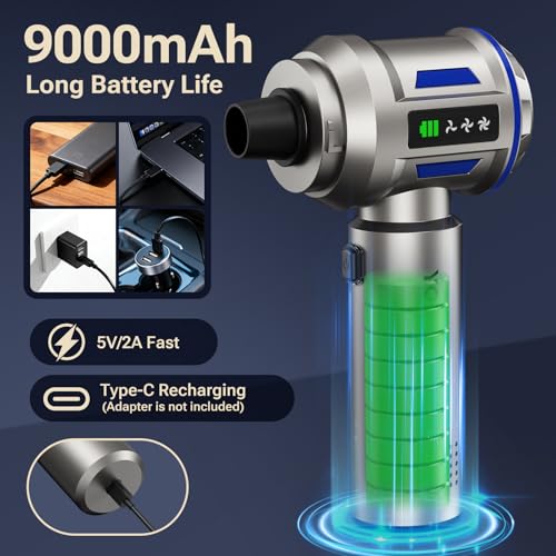 Yomile Mini Vacuum Cleaner, 2 in 1 27000PA Brushless Car Vacuum Air Duster 9000mAh Battery Air Blower Wireless Handheld Vacuum for Car,Office and Home (Blue) - color: Blue
