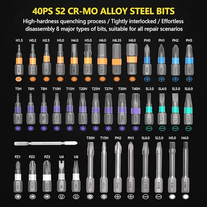 Screwdriver Set 42 in 1 - Magnetic Screwdriver Sets, S2 Steel Multi Bits T Handle Ratchet Screwdriver, Ratcheting Precision Screwdriver Kit with Case for Furniture Computer Watch Bicycle DIY