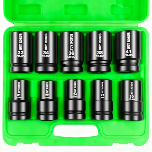 10PCS 1 In Drive Deep Impact Socket Set, Metric, CR-MO, 21,22,24,27,30,32,34,36,38,41mm, Deep Spindle Axle Nut Impact Socket Set - color: 10pcs 1" Metric 21mm-41mm