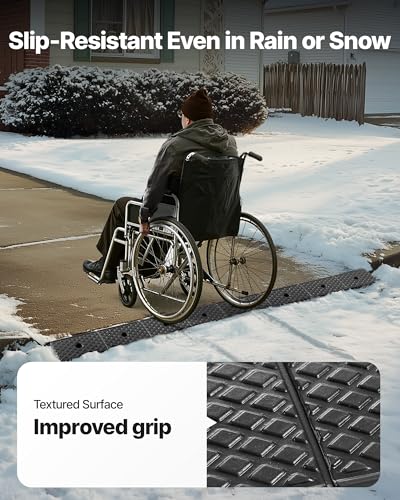 VEVOR 2 Pack Rubber Curb Ramp, 33069 lbs Load Capacity, 2 Inches Rise Height Heavy Duty Rubber Threshold Ramp with Drainage Tank for Strollers, Motorcycles, Cars, Lawn Mowers & Trailers
