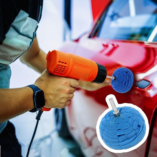 3" Polishing Ball for Drill, Detailing Adapter Round Buffing Cone Finishing Pad Waxing Car Power Ball Wheel Polisher with Attachment Hub Date Sponge Buffer Automotive Care Accessories Motorcycle