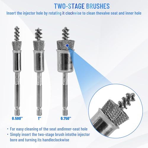 17-Pack Professional Diesel Injector Seat Cleaning Set 8090S on Cylinder Heads with Swabs and Helix Brushes, Two-Stage Brushes, Bore Brushes and Swabs Stainless Steel