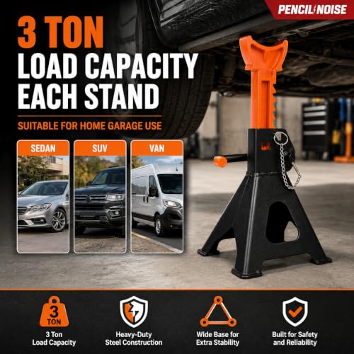 3 Ton Jack Stands with Double Locking and Large Foot Base,Heavy Duty Car Jack Stand for SUV, Car, UTV/ATV Garage Lifting Tool Emergency, 1 Pair (Black Orange) - color: Black Orange