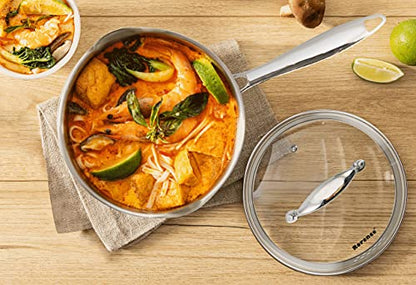 Rorence 3-Quart Saucepan with Lid: Pour and Strain Stainless Steel Sauce Pan with Pour Spouts, Capsule Bottom & Tempered Glass Lid - size: 3 Quart