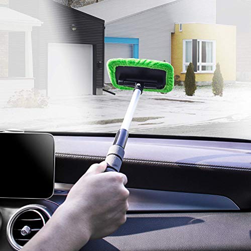XINDELL Interior Windshield Cleaner Tool – Car Window Cleaning Tool Extendable Handle for Easy Cleaning, 9pcs Reusable Microfiber Pads, Streak-Free Interior & Exterior Auto Glass Cleaner - size: 17in
