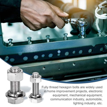 MECCANIXITY M10 x 170mm 304 Stainless Steel Hex Head Screws Bolts, Nuts, Flat & Lock Washers Assortment Kit, Fully Threaded, Bright Finish for Home, Electronic, Machine, 2 Sets - size: M10 x 170mm
