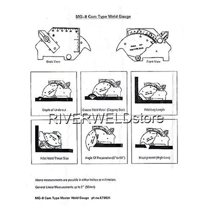 RIVERWELD Bridge Cam Gauge Welding Inspection Depth of Undercut | Checks Pitting Fillet Weld Throat Size and Length Angle of Preparation Misalignment - style: Bridge Cam Gauge