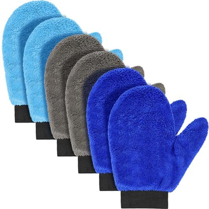 Teenyyou 6 Pcs Microfiber Dusting Mitt Car Wash Mitts Cleaning Glove with Thumb Reusable Terry Dusting Gloves with Elastic Wrist Cuff for Car Wheel Plants House Kitchen(Blue, Grey,9.84 x 7.87 Inch) - color: Blue, Grey, size: 9.84 x 7.87 Inch