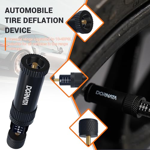 Adjustable Tire Deflator Auto-Stop (10-40 PSI) Offroad Accessories Valve Stem kit 4x4 Tyre Air Down Tool for Truck, Pickup, Motorcycle,Jeep etc.(Black)