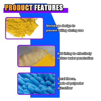 JOYCOURT 2PCS Microfiber Soft Chenille Car Wash Mitts, Scratch and Lint Free Car Dusting Glove, Double Sided Wash Mitt, Ultra Absorbent for Car Washing, Home Cleaning Mitt (Blue&Yellow) - color: Blue&Yellow