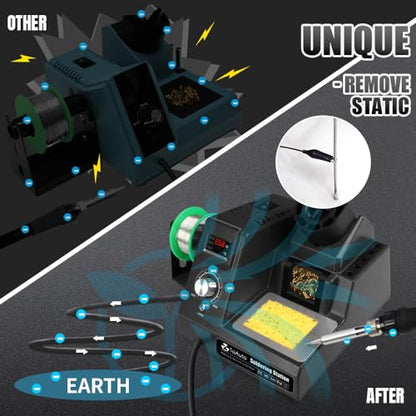 TOAUTO DS90 Soldering Station-°F & °C Dual Digital Display Soldering Iron Station Kit,90W Soldering Iron,302℉- 842℉ Temperature, Anti-Static Design & Grounding Wire, Auto Standby & Sleep,5 Solder Tips